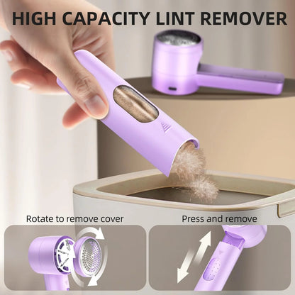 Rechargeable Fabric Shaver - 3-Speed Lint Remover with LED Display & 6-Blade Design for Clothes, Furniture, Sweaters, and Blankets