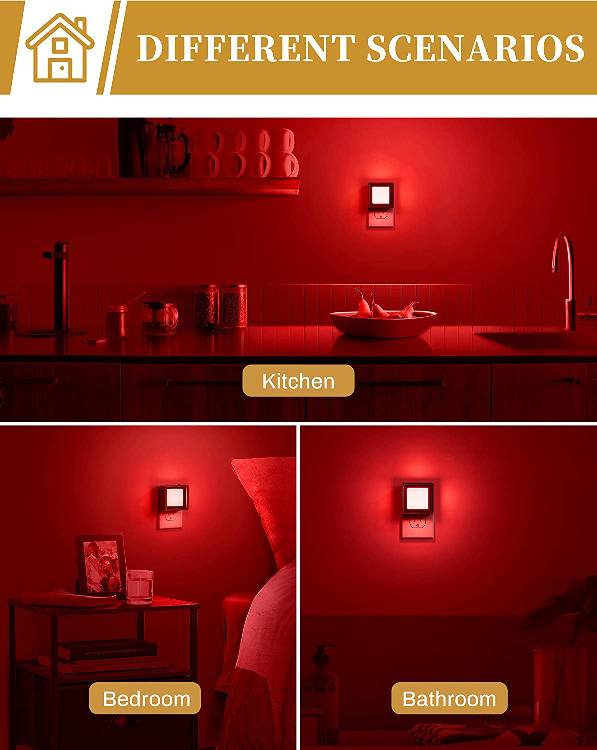 Red LED Night Lights [2 Pack] with Dusk-to-Dawn Sensor