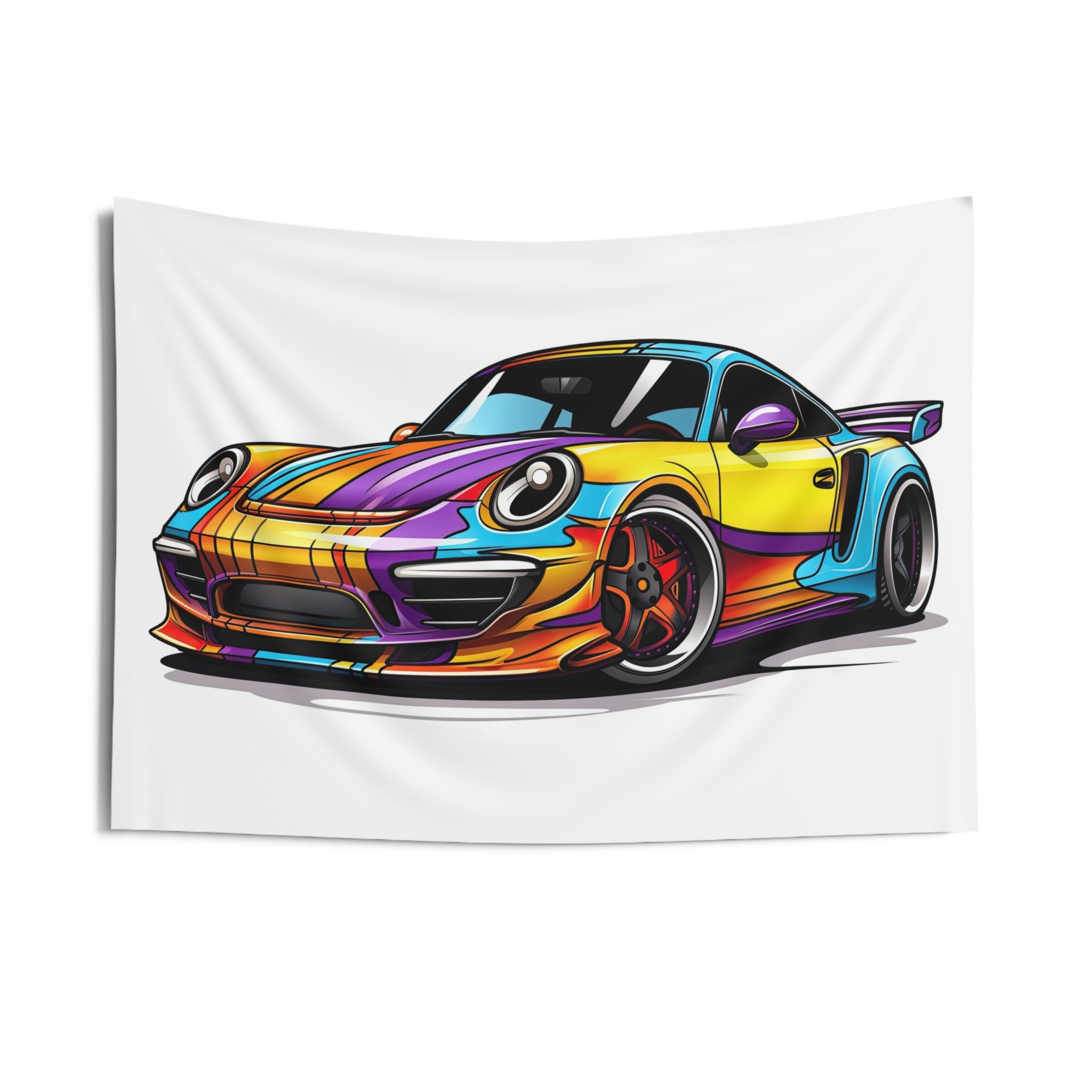 Sports Car Tapestry — Colorful Retro Racing Porsche Wall Art