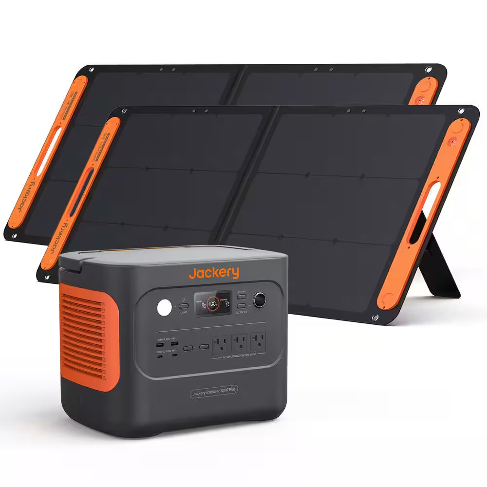 2000W Solar Generator 1000+ with Expandable LiFePO4 Battery, Push-Button Start & Dual 100W Solar Panels