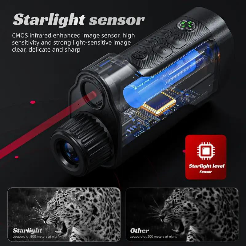 Night Vision Monocular with HD Screen & Infrared – Compass, Photo & Video Capture, Ideal for Camping & Wildlife Observation