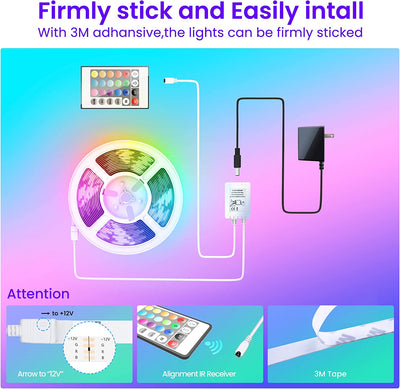 50 FT LED Strip Lights – Bluetooth Color-Changing Lights with Music Sync, Phone & IR Remote Control for Bedroom