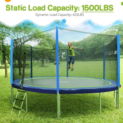 No-Gap Design Outdoor Trampoline with Safety Enclosure Net, 1500 LBS Capacity - Available in Sizes 8FT to 16FT