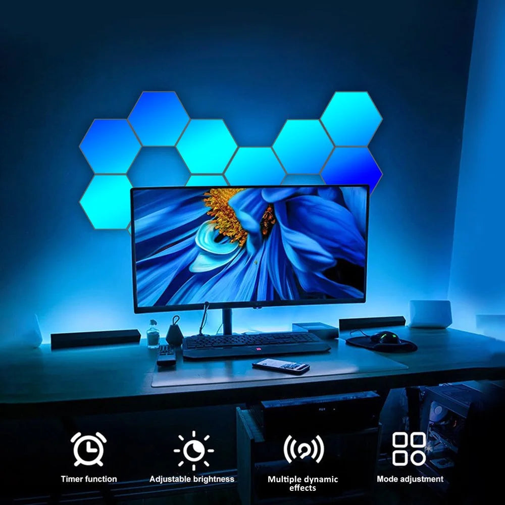 Hexagon LED Lights 12-Pack: RGB Smart Wall Panels with Music Sync for Room, Bar, and Gaming Setup Decor