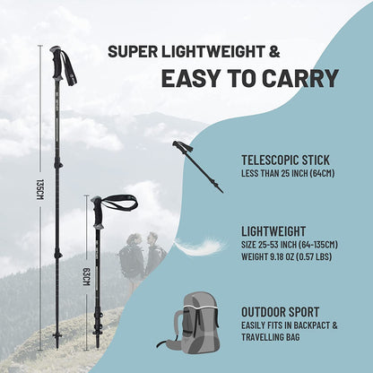 Trekking Hiking Poles Aluminum Hiking Walking Sticks with Quick Adjustable Locks - Comfort Handle - Padded Strap - Snow Baskets Attached-Suitable for Hiking, Walking