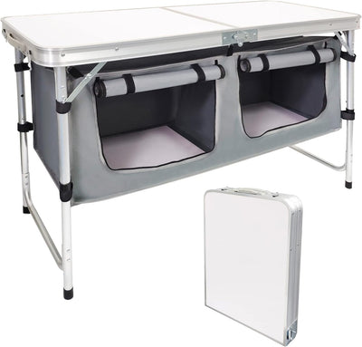Portable Folding Camping Table with Storage – Lightweight Aluminum, Height Adjustable Picnic Table for Outdoors, Beach, Tailgating, BBQs, and Travel