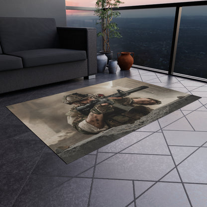 Tactical Soldier Outdoor Rug — Military Combat Scene Patio Mat