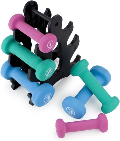 Neoprene Dumbbell Set with Rack - 1, 2, 3 Lbs Weights for Home & Outdoor Workouts