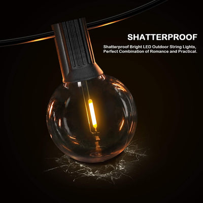 50FT Shatterproof LED Globe String Lights - Dimmable, Waterproof Edison Bulbs for Outdoor Patio, Party, and Wedding Decor