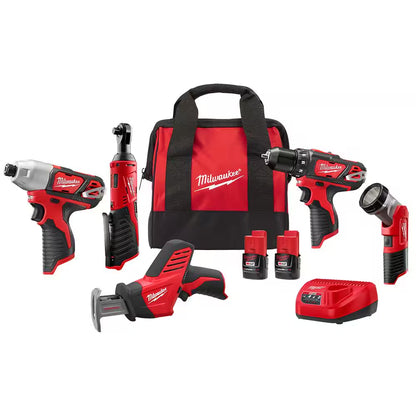 Milwaukee M12 12V Lithium-Ion 5-Tool Cordless Combo Kit with 2 Batteries, Charger & Tool Bag
