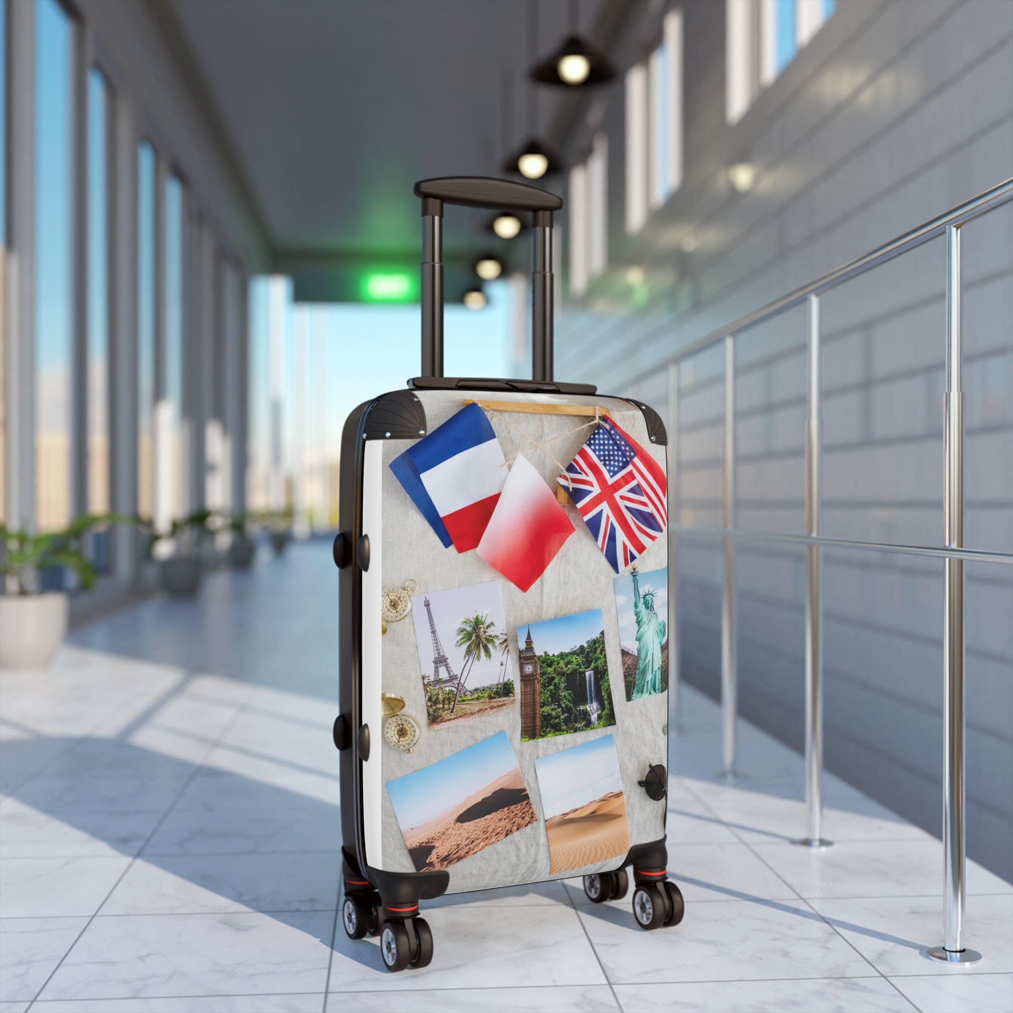 Vintage Postcard Travel Suitcase – World Landmarks Carry-On
