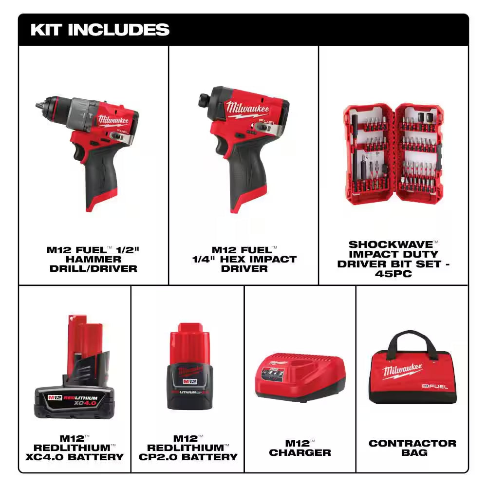 M12 FUEL 12V Brushless Cordless Hammer Drill & Impact Driver Combo