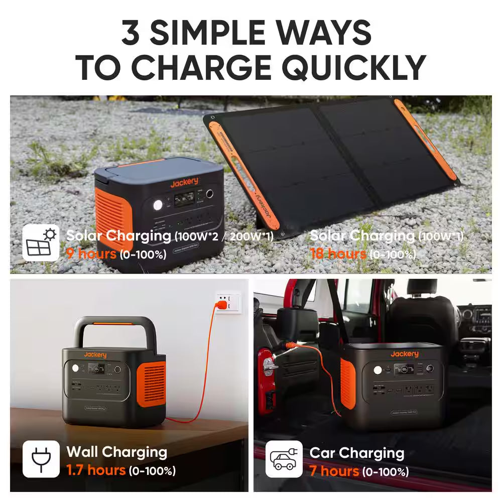 2000W Solar Generator 1000+ with Expandable LiFePO4 Battery, Push-Button Start & Dual 100W Solar Panels