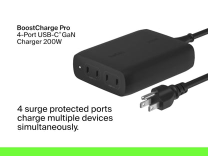 Belkin BoostCharge Pro 4-Port GaN Wall Charger 200W - Black