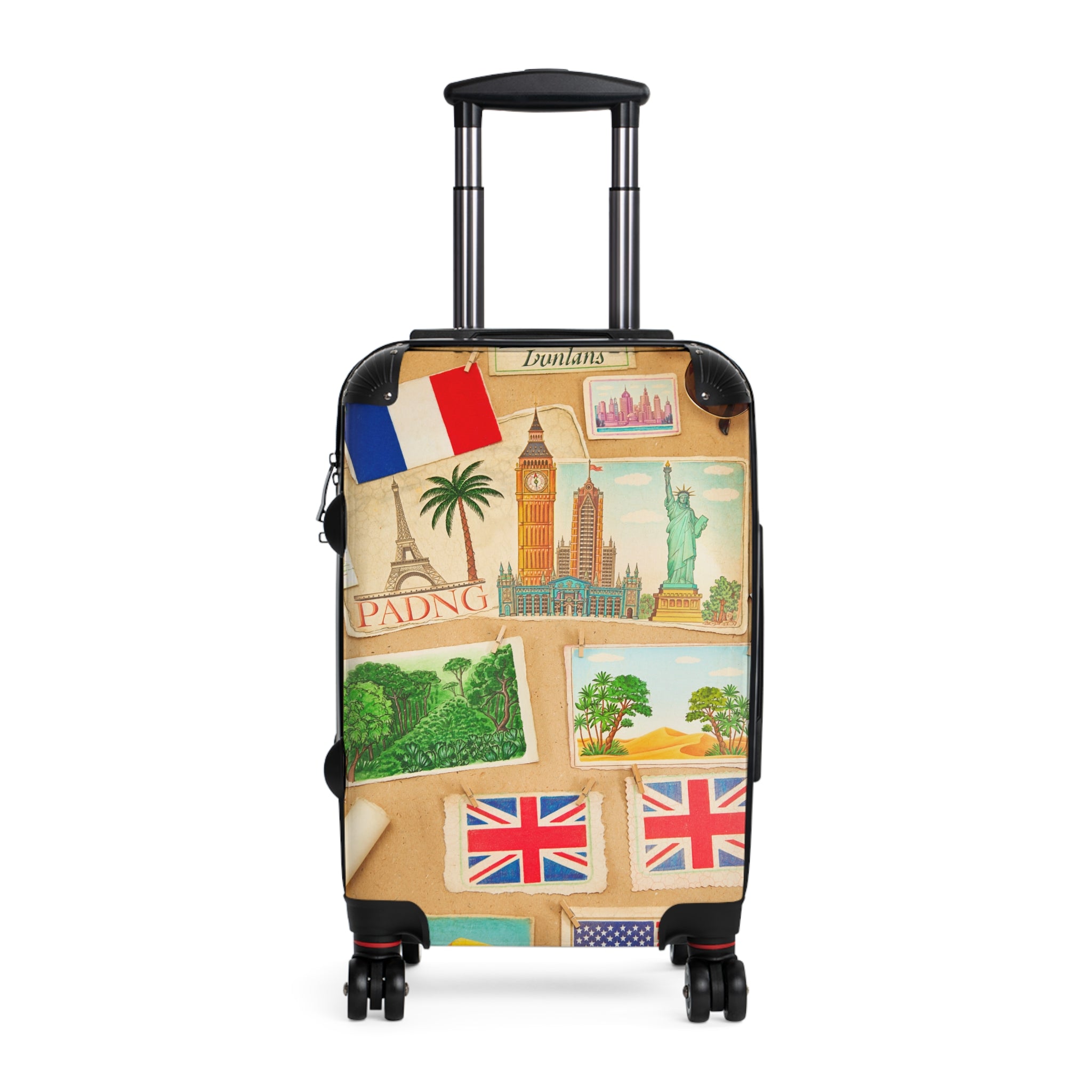 Vintage Postcard Travel Suitcase – World Landmarks Carry-On