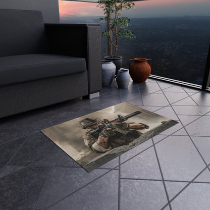 Tactical Soldier Outdoor Rug — Military Combat Scene Patio Mat