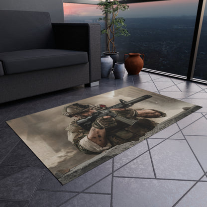 Tactical Soldier Outdoor Rug — Military Combat Scene Patio Mat