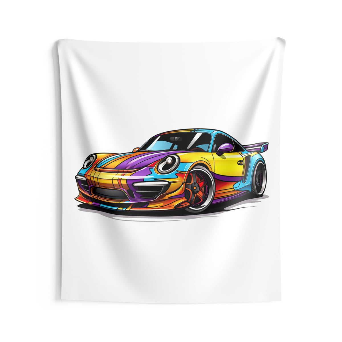 Sports Car Tapestry — Colorful Retro Racing Porsche Wall Art