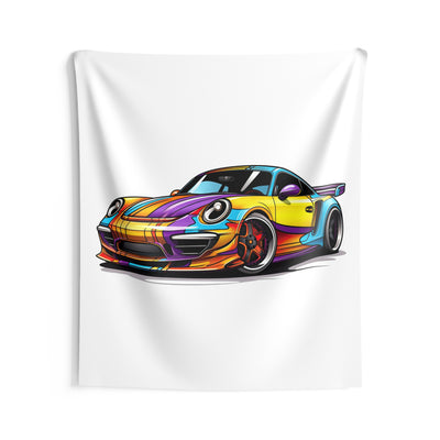 Sports Car Tapestry — Colorful Retro Racing Porsche Wall Art