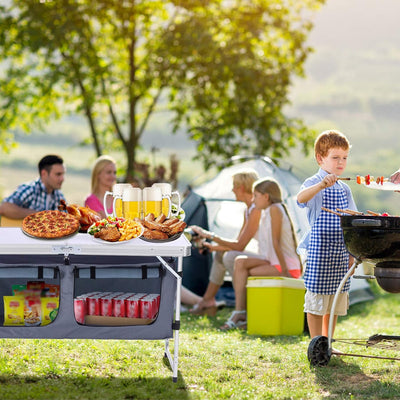 Portable Folding Camping Table with Storage – Lightweight Aluminum, Height Adjustable Picnic Table for Outdoors, Beach, Tailgating, BBQs, and Travel