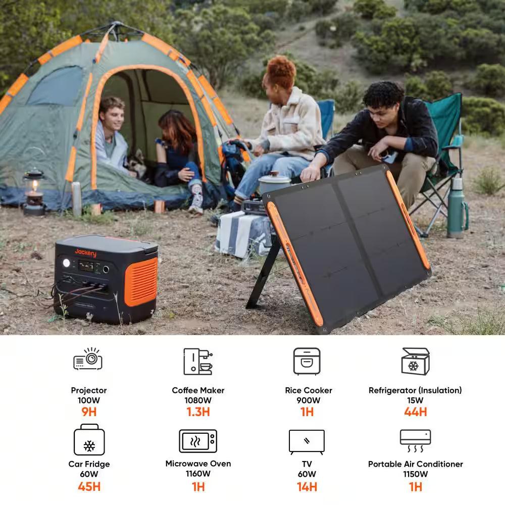 2000W Solar Generator 1000+ with Expandable LiFePO4 Battery, Push-Button Start & Dual 100W Solar Panels