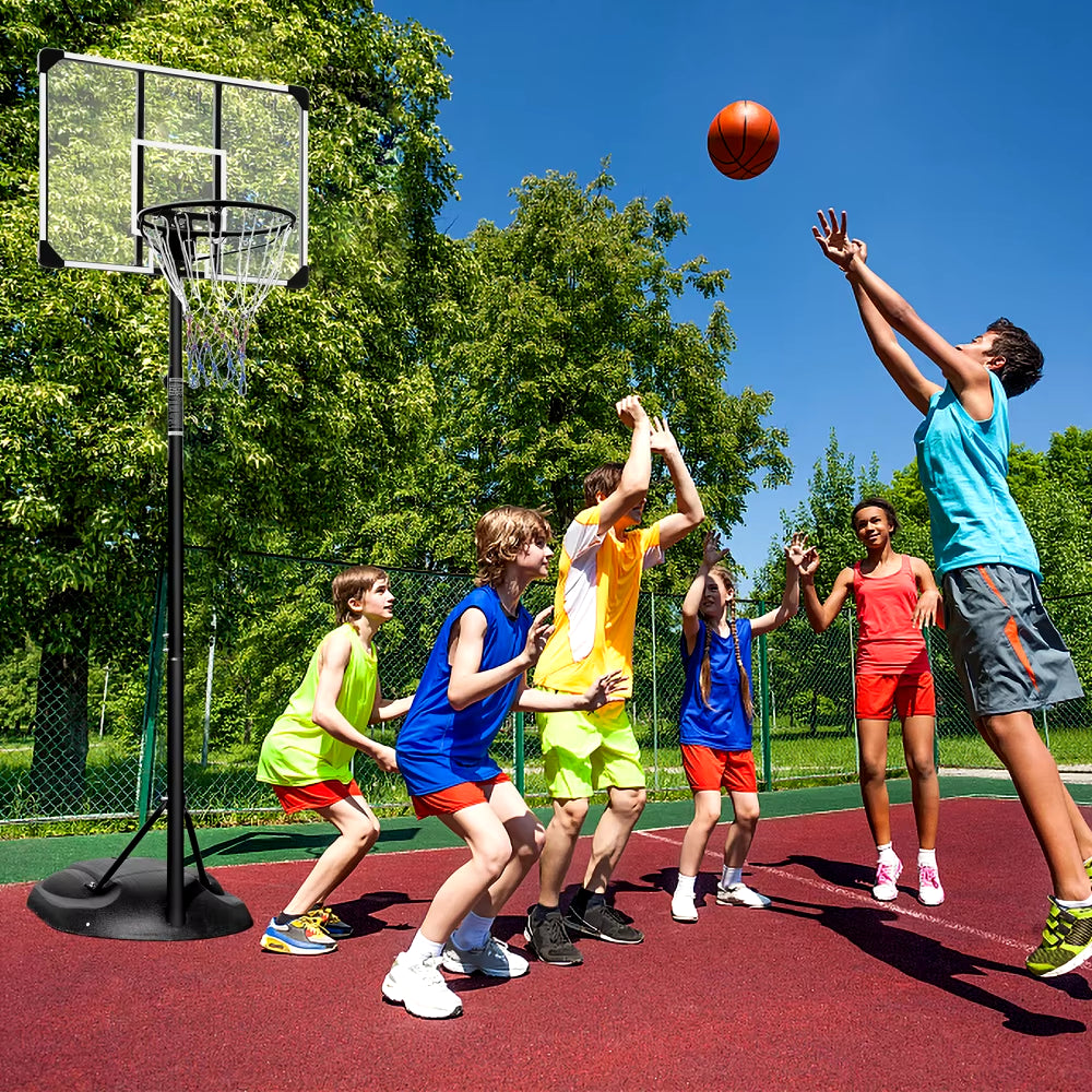 Height-Adjustable Portable Basketball Hoop - 7.5 to 9.2 Ft with 32-Inch Backboard & Wheels for Indoor/Outdoor Play