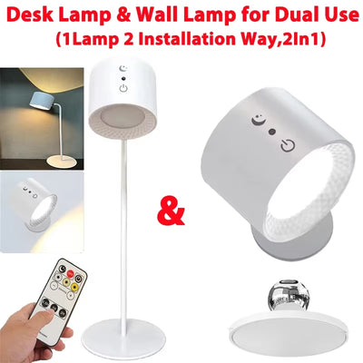LED Double Head Wall Lamp – Touch & Remote Control, 360° Rotatable, USB Rechargeable, Wireless Portable Night Light for Bedroom & Reading