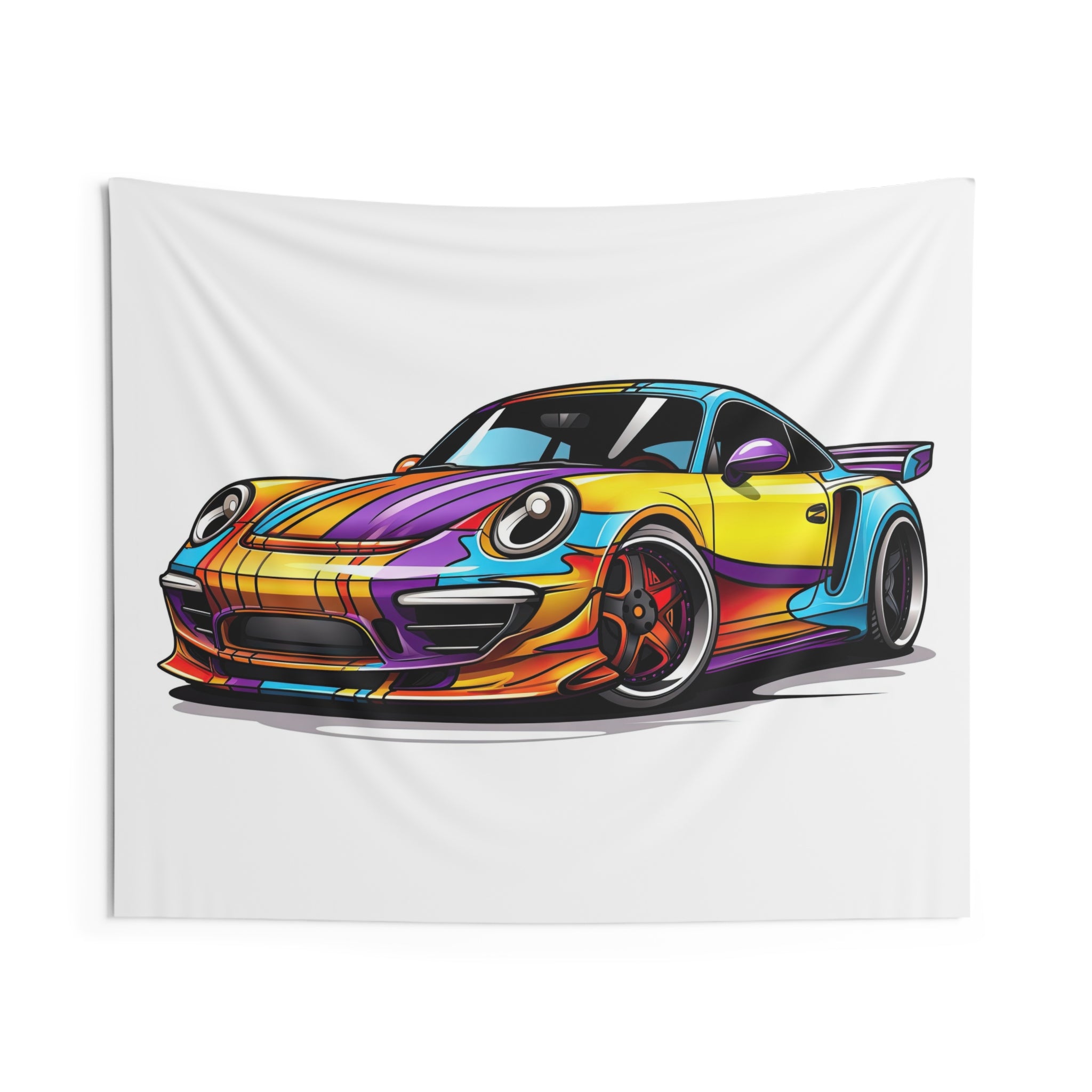 Sports Car Tapestry — Colorful Retro Racing Porsche Wall Art