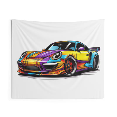 Sports Car Tapestry — Colorful Retro Racing Porsche Wall Art