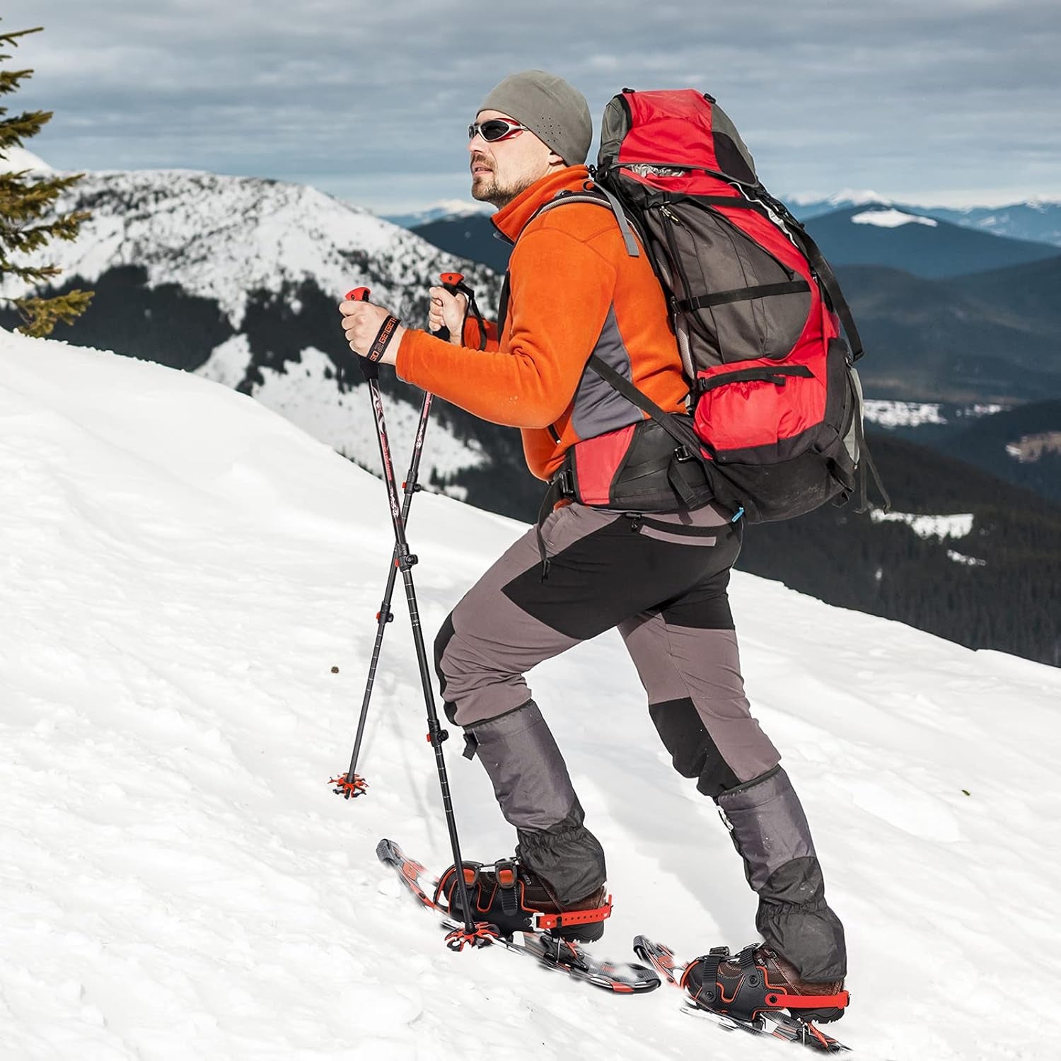 Trekking Hiking Poles Aluminum Hiking Walking Sticks with Quick Adjustable Locks - Comfort Handle - Padded Strap - Snow Baskets Attached-Suitable for Hiking, Walking