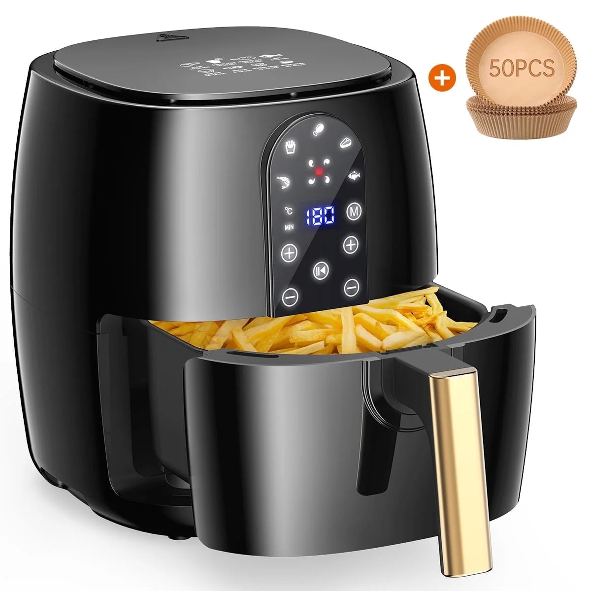 5.2QT Air Fryer Oven - 5-in-1 Oilless Cooker with LED Touch Screen, Presets & Dishwasher-Safe Basket + 50 Air Fryer Liners