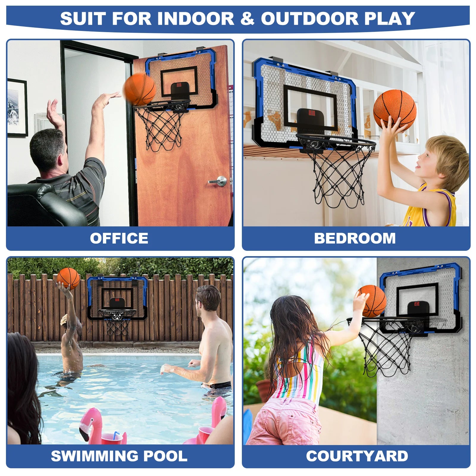 Mini Basketball Hoop with Electronic Scorer & Breakaway Rim - Includes 3 Balls & Inflator, Perfect for Indoor, Outdoor, or Pool Play