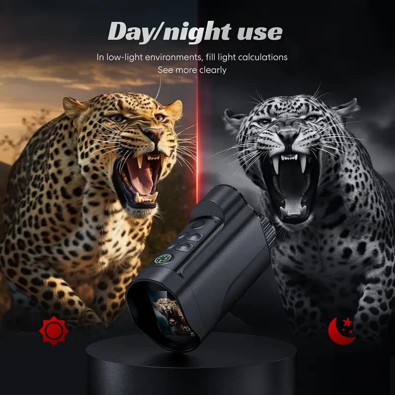 Night Vision Monocular with HD Screen & Infrared – Compass, Photo & Video Capture, Ideal for Camping & Wildlife Observation