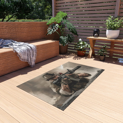 Tactical Soldier Outdoor Rug — Military Combat Scene Patio Mat