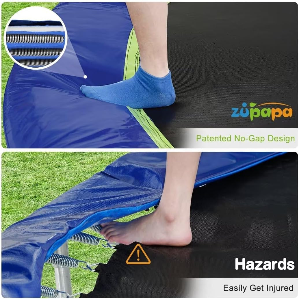 No-Gap Design Outdoor Trampoline with Safety Enclosure Net, 1500 LBS Capacity - Available in Sizes 8FT to 16FT