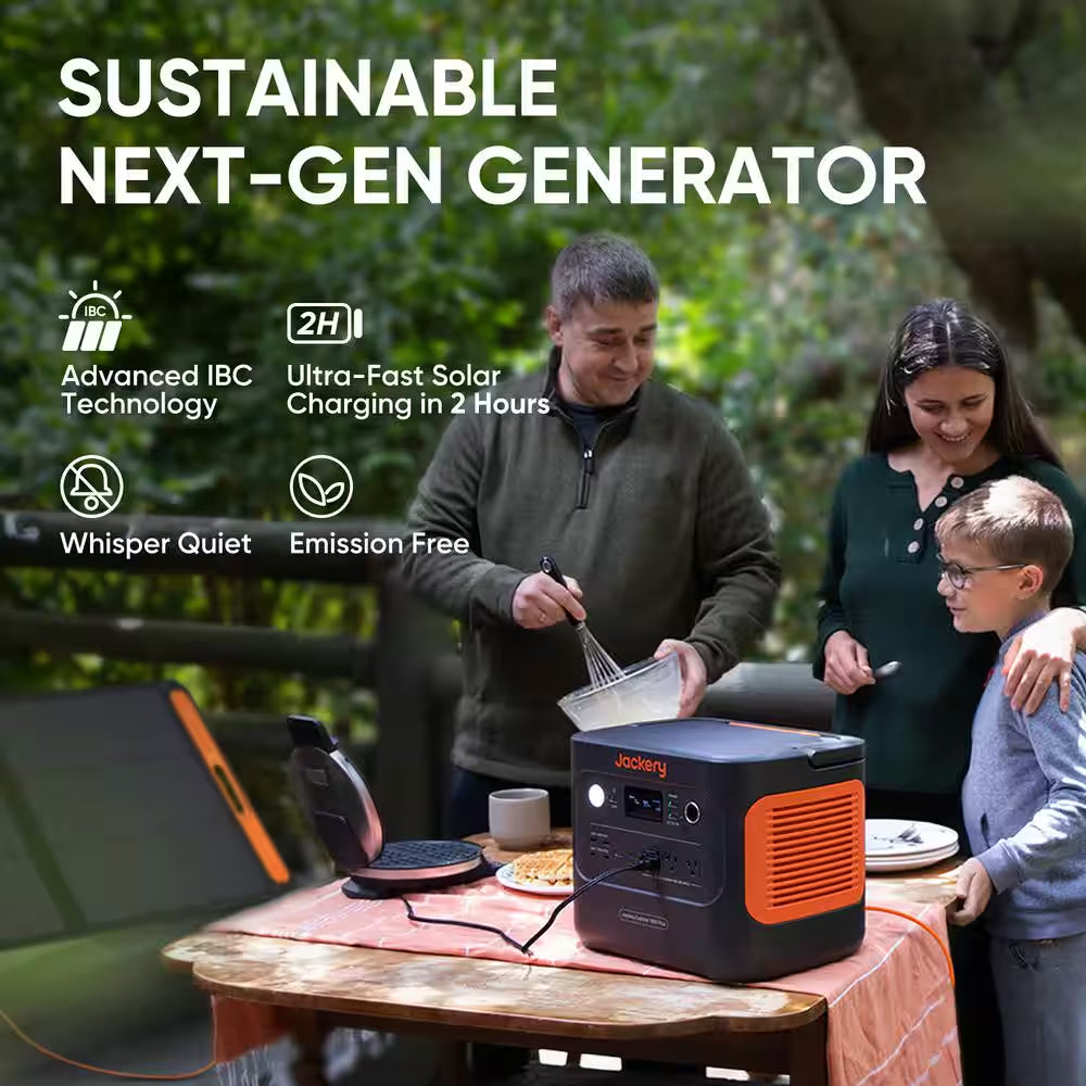 2000W Solar Generator 1000+ with Expandable LiFePO4 Battery, Push-Button Start & Dual 100W Solar Panels