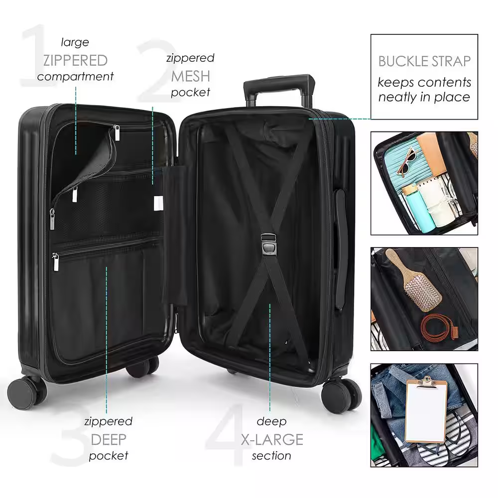 Black Carry-On Set with USB Port