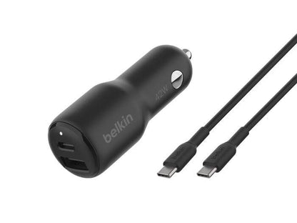 Belkin BoostCharge Dual Car Charger 42W with USB-C Cable - Black
