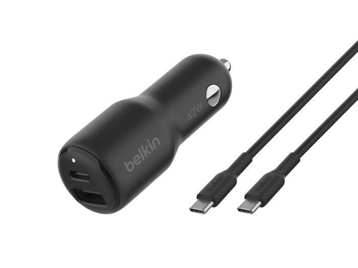 Belkin BoostCharge Dual Car Charger 42W with USB-C Cable - Black