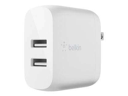 Belkin BoostCharge Dual USB-A Wall Charger 24W with Micro-USB Cable - White
