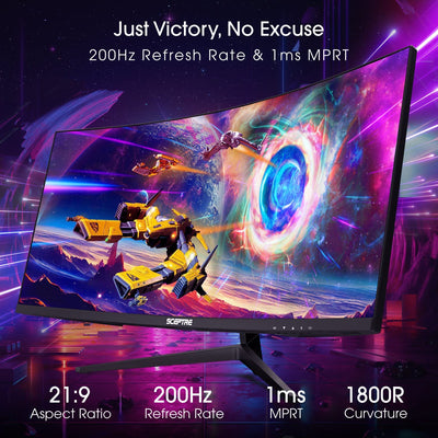 30" Ultra-Wide Curved Gaming Monitor - 200Hz, 2560x1080, HDMI & DP