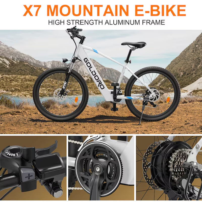 Electric Bike 26-In X7 - 250W/36Vmaxax - 18 MPH - Large Size - Full Suspension - E-Bike with Brushless Motor - Dual Disc Brakes