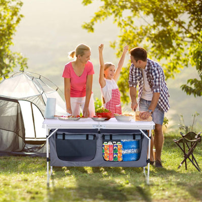Portable Folding Camping Table with Storage – Lightweight Aluminum, Height Adjustable Picnic Table for Outdoors, Beach, Tailgating, BBQs, and Travel