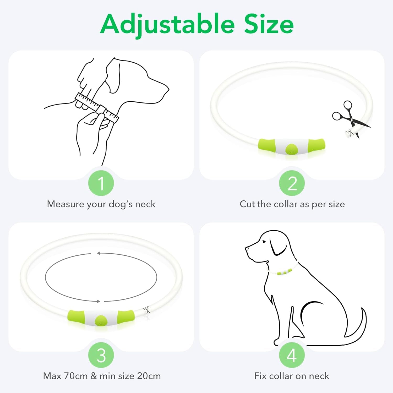 Cyan LED Dog Collar - USB Rechargeable, Glow Safety for Large, Medium, and Small Dogs