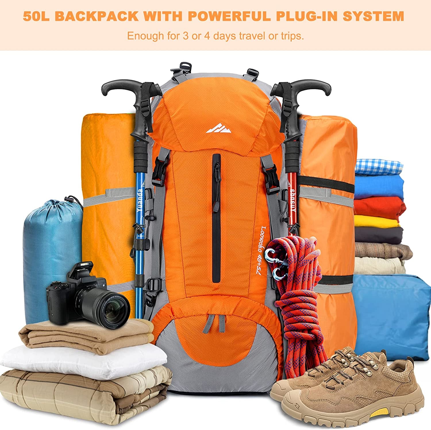 50L Waterproof Hiking Backpack with Rain Cover – Lightweight Camping and Backpacking Essential