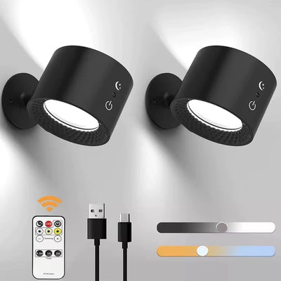 LED Double Head Wall Lamp – Touch & Remote Control, 360° Rotatable, USB Rechargeable, Wireless Portable Night Light for Bedroom & Reading