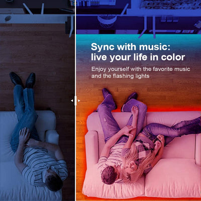 50 FT LED Strip Lights – Bluetooth Color-Changing Lights with Music Sync, Phone & IR Remote Control for Bedroom