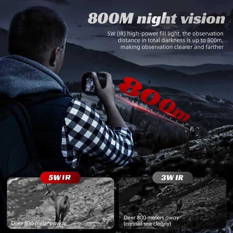 Night Vision Monocular with HD Screen & Infrared – Compass, Photo & Video Capture, Ideal for Camping & Wildlife Observation