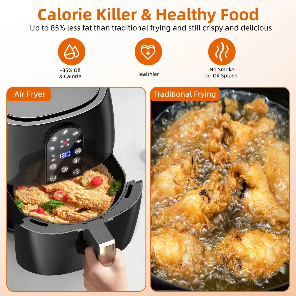 5.2QT Air Fryer Oven - 5-in-1 Oilless Cooker with LED Touch Screen, Presets & Dishwasher-Safe Basket + 50 Air Fryer Liners