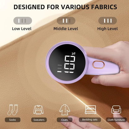 Rechargeable Fabric Shaver - 3-Speed Lint Remover with LED Display & 6-Blade Design for Clothes, Furniture, Sweaters, and Blankets